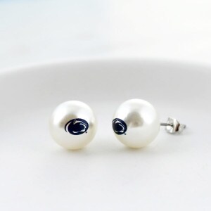imitation pearl stud earrings with Penn State Athletic Logo